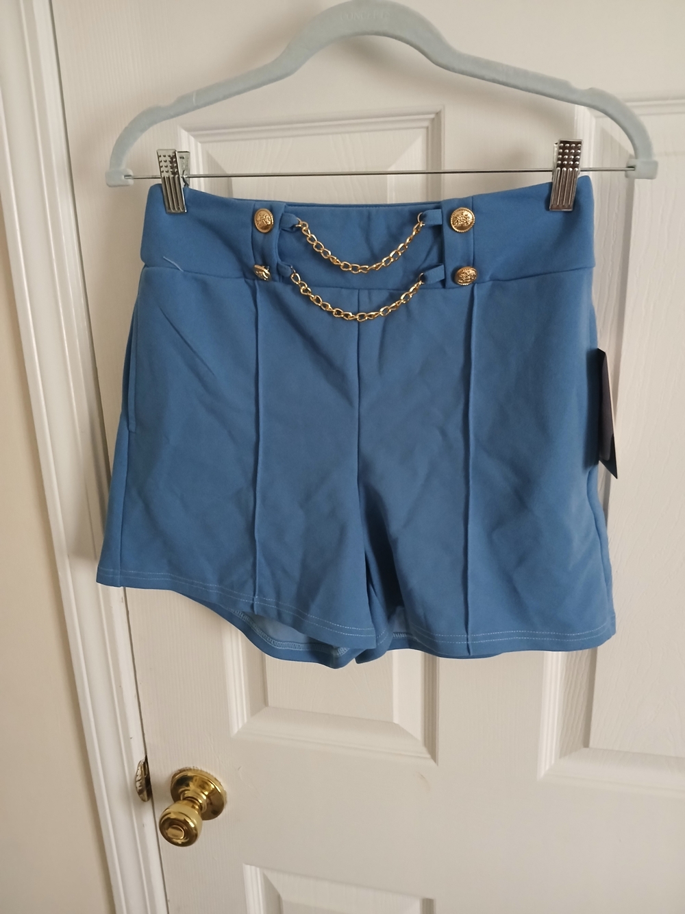 High-Rise Blue Chain Accent Women’s Shorts